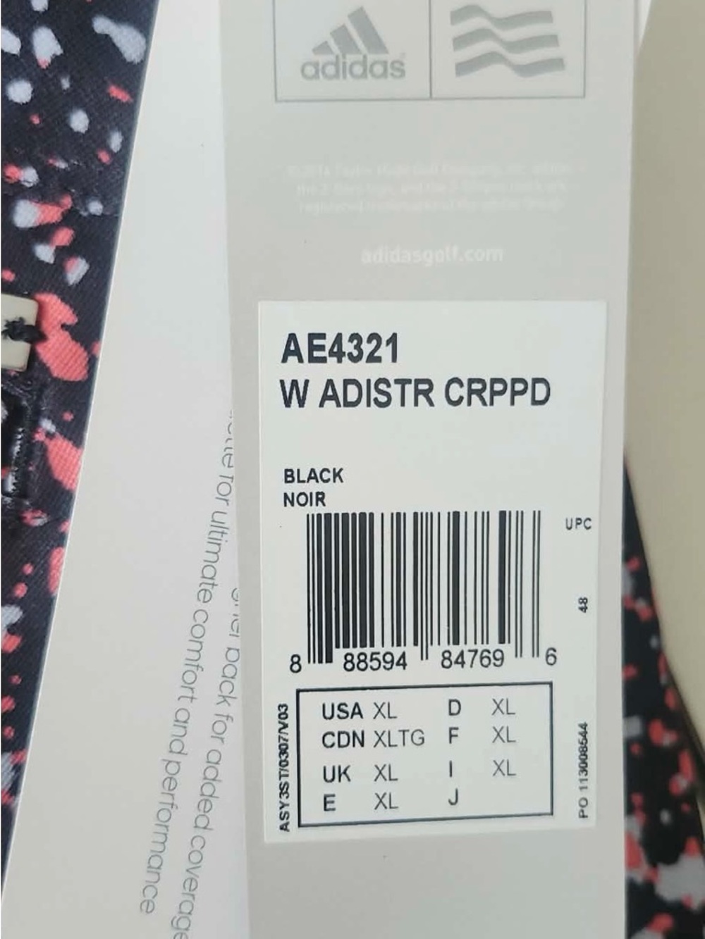 Black Adidas Athletic Leggings with Pink & White Splatter Print - Picture 2 of 2